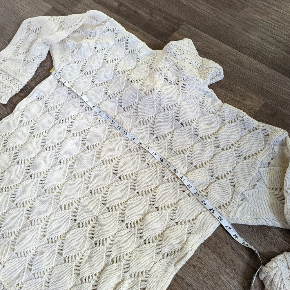 NWT Aran Crafts Ireland 100% Merino Wool Oatmeal Pointelle Knit Sweater Size XXL